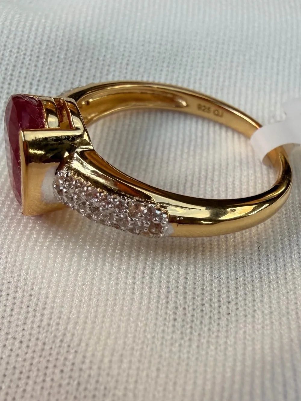10K Yellow Gold/925 Sterling Silver NW Zircon and Ruby Ring